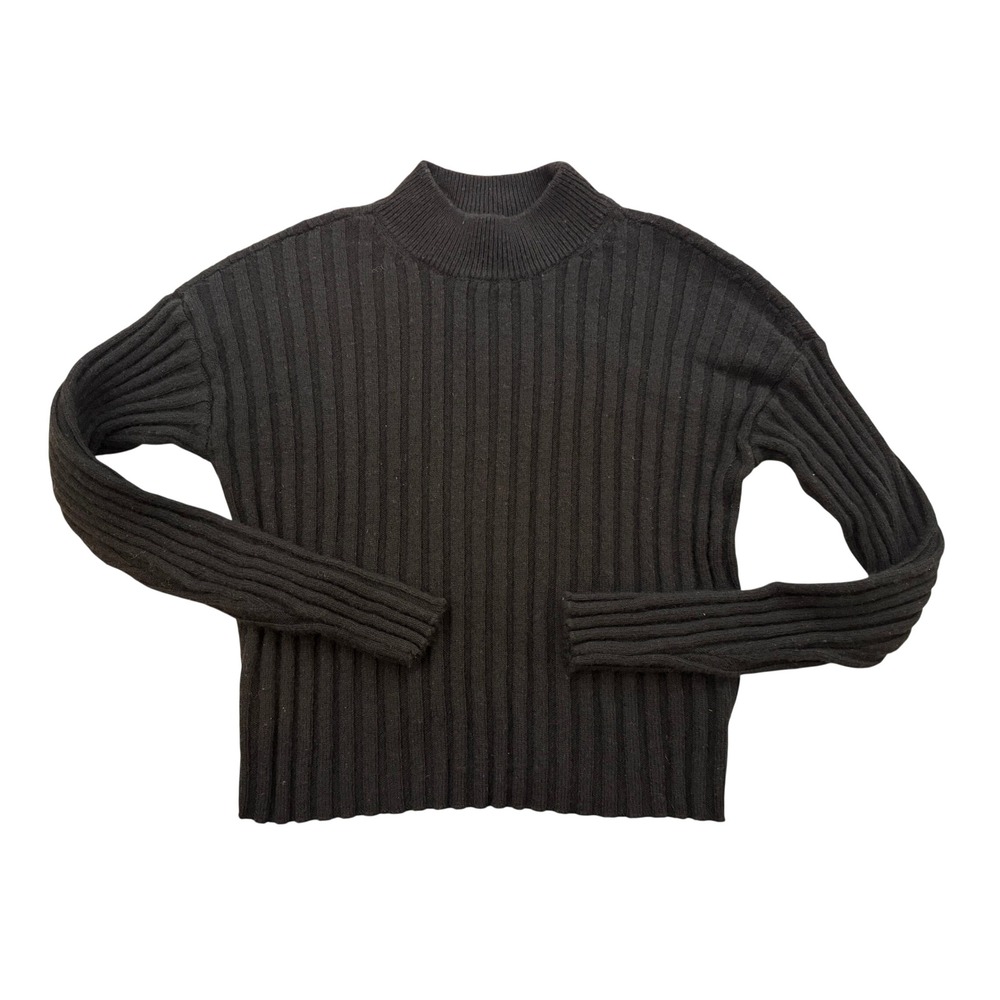 Madewell Womens Black Ribbed Mock Neck Wool Blend Sweater NM625 Small
